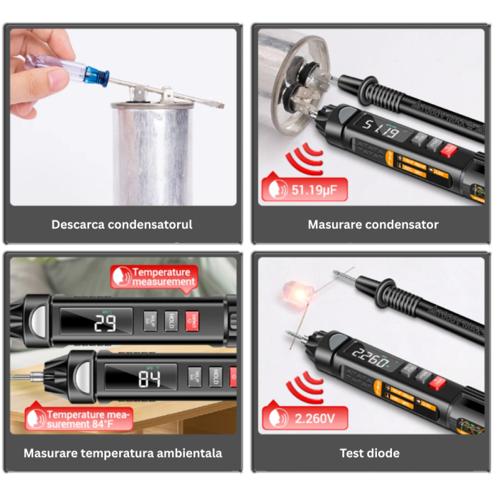 Aparat de masura tip stilou, cu detectie faza/nul, succesiune faze, voice broadcast, Aneng A3009-Pro [5]