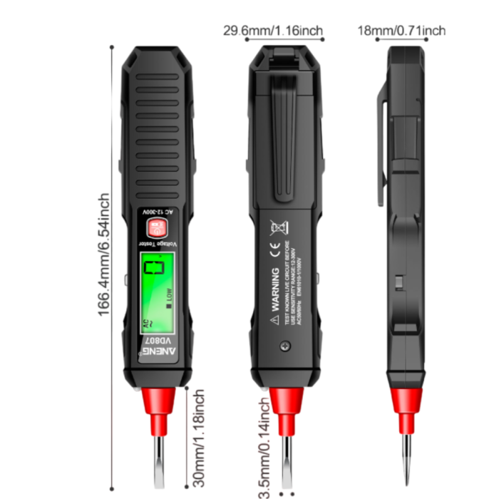 Tester de tensiune, NCV, 12-300V AC, lanterna, detectie fir faza/nul, tip surubelnita, Aneng VD807 [7]