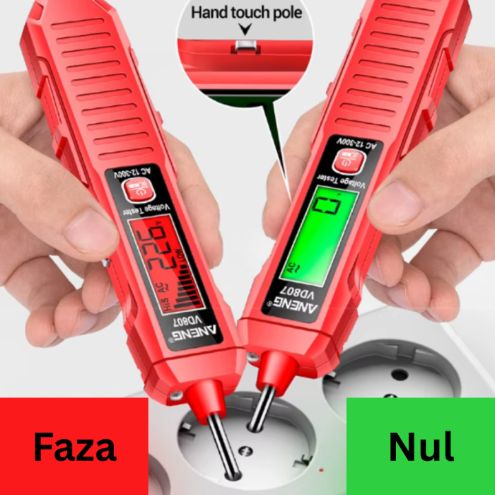 Tester de tensiune, NCV, 12-300V AC, lanterna, detectie fir faza/nul, tip surubelnita, Aneng VD807 [3]