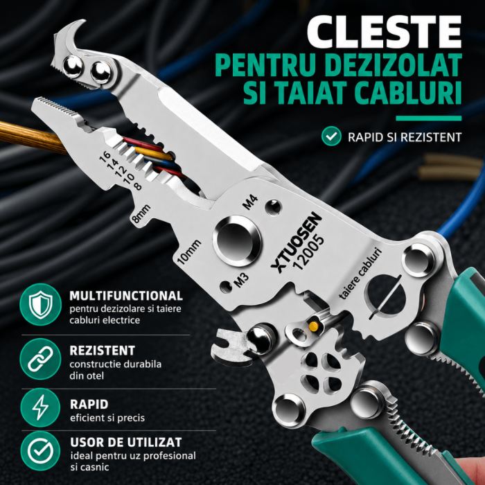 Cleste multifunctional 8 in 1 pentru taiere, sertizare si dezizolare cabluri, Xtousen [3]