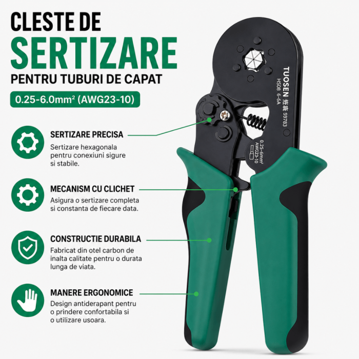 Cleste sertizare hexagonal, pini terminali 0,25 - 6mm, Xtousen [3]