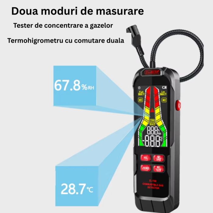 Detector portabil gaze combustibile 50-10000 ppm, alarma sonora/vizuala, sonda flexibila, ZL73A [3]