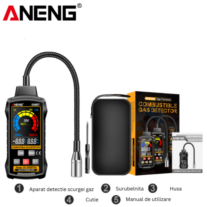Detector de gaze ANENG GN807, sonda flexibila, alarma sonora, sensibilitate reglabila [3]