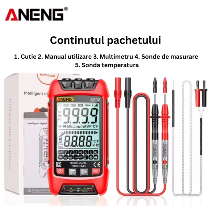 Multimetru digital, tensiune AC/DC 600V, cu sonda de temperatura, NCV, Aneng SZ02 [4]