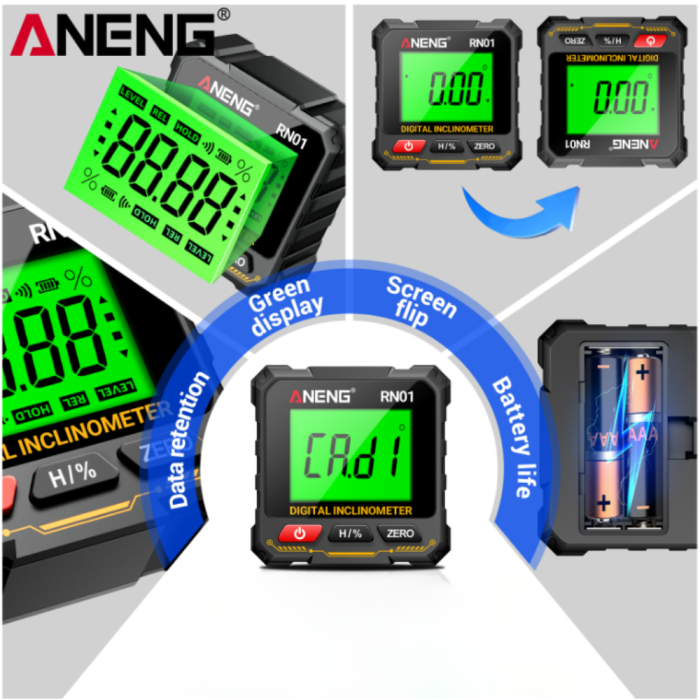 Inclinometru digital, ANENG RN01, unghi 0-90 grade, afisaj LCD, baza magnetica, instrument profesional masurare inclinatie [2]