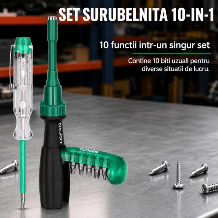 Set surubelnita cu clichet XTUOSEN 10 in 1 cu biti magnetici si creion de tensiune [3]