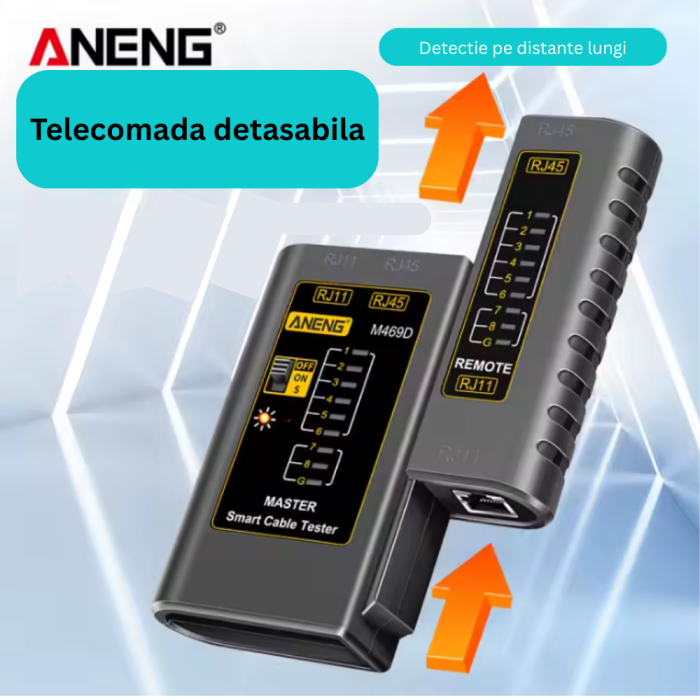 Tester cabluri de retea, RJ45/RJ11/RJ12, cu unitate detasabila, pentru cabluri UTP CAT5/CAT6, Aneng M469D [3]