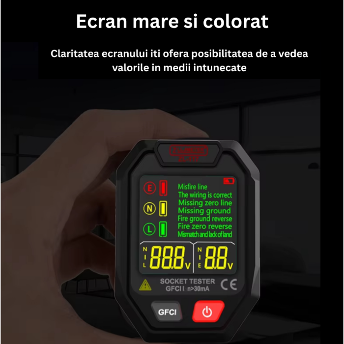 Tester priza digital ZL117, detectie RCD, detectie conexiuni gresite, 110-250V AC, LCD iluminat [5]