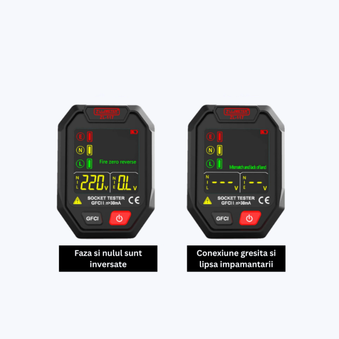 Tester priza digital ZL117, detectie RCD, detectie conexiuni gresite, 110-250V AC, LCD iluminat [4]