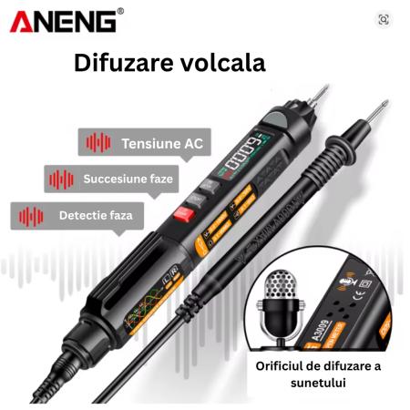 Aparat de masura tip stilou, cu detectie faza/nul, succesiune faze, voice broadcast, Aneng A3009-Pro [2]