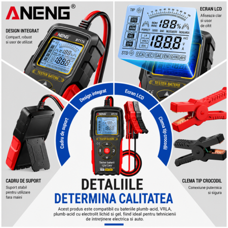 Tester baterii auto 12-24V, 3-200Ah, pentru vehicule auto, camioane, stivuitoare Aneng BT175 [1]