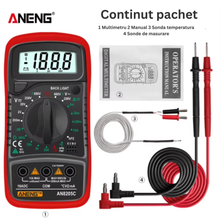 Aparat de masura digital, tensiune AC/DC 600V, retinere date, sonda temperatura, Aneng AN8205C [1]