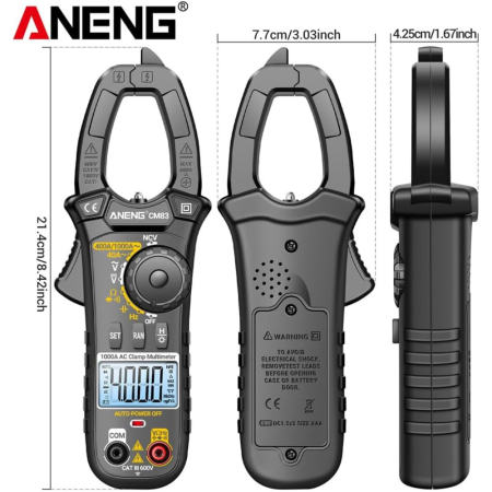 Clampmetru profesional 1000A AC, 600V AC/DC, afisaj LCD, ANENG CM83 [2]