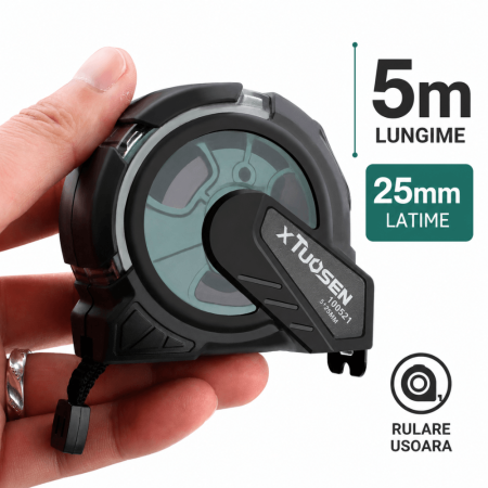 Ruleta 5m x 25mm cu autolocare si carcasa rezistenta, xTUOSEN [1]
