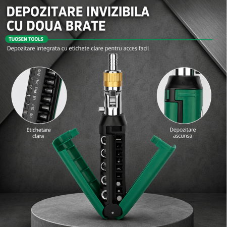Surubelnita cu clichet 14 in 1, cap articulat, biti si tubulare, XTUOSEN [2]