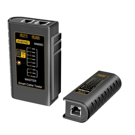 Electronica - Tester cabluri de retea, RJ45/RJ11/RJ12, cu unitate detasabila, pentru cabluri UTP CAT5/CAT6, Aneng M469D