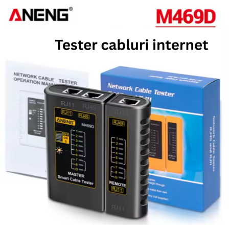 Tester cabluri de retea, RJ45/RJ11/RJ12, cu unitate detasabila, pentru cabluri UTP CAT5/CAT6, Aneng M469D [3]