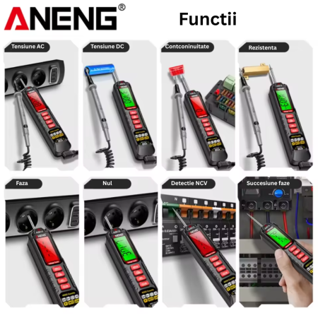 Tester tensiune auto, 4-600V AC/DC, detectie faza/nul, succesiune faze, Aneng A3015 [1]
