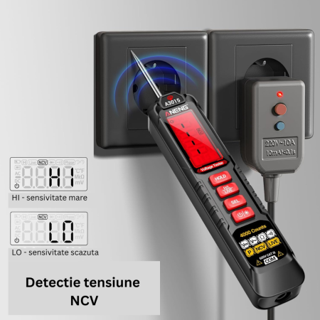 Tester tensiune auto, 4-600V AC/DC, detectie faza/nul, succesiune faze, Aneng A3015 [3]