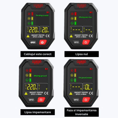 Tester priza digital ZL117, detectie RCD, detectie conexiuni gresite, 110-250V AC, LCD iluminat [2]