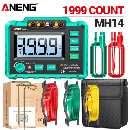 Tester rezistenta de impamantare, 20-2000 Ohm, tensiune AC 0-200V, cu tarusi, afisaj digital, Aneng MH14 [4]