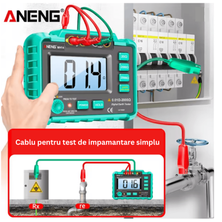 Tester rezistenta de impamantare, 20-2000 Ohm, tensiune AC 0-200V, cu tarusi, afisaj digital, Aneng MH14 [1]