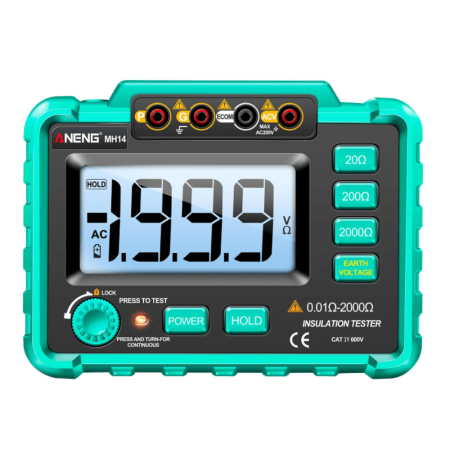 Multimetre digitale - Tester rezistenta de impamantare, 20-2000 Ohm, tensiune AC 0-200V, cu tarusi, afisaj digital, Aneng MH14