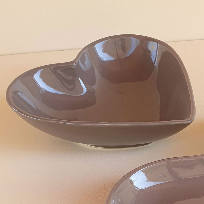 Bol inimă kintsugi cu argint - nr. 010, ceramică gri-taupe - spartă în două, de sus [3]