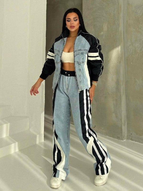 Blair Trening Negru din denim cu inserții contrastante [2]