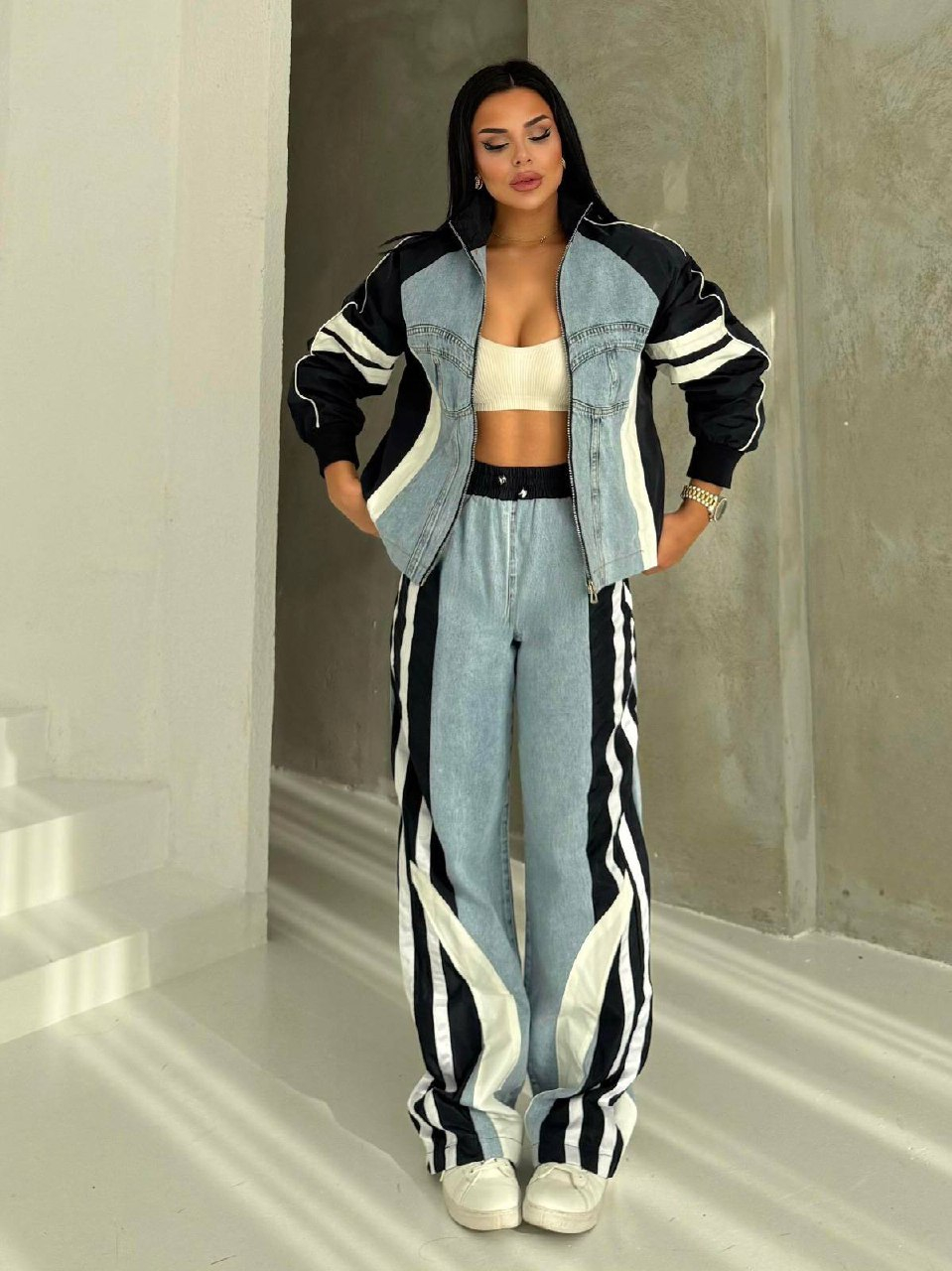 Blair Trening Negru din denim cu inserții contrastante [1]