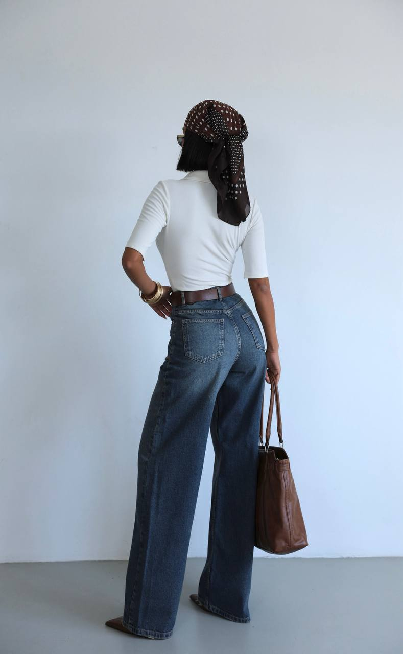 Blugi damă wide leg, talie înaltă cu detalii distressed [3]