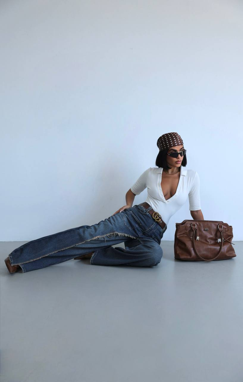 Blugi damă wide leg, talie înaltă cu detalii distressed [2]