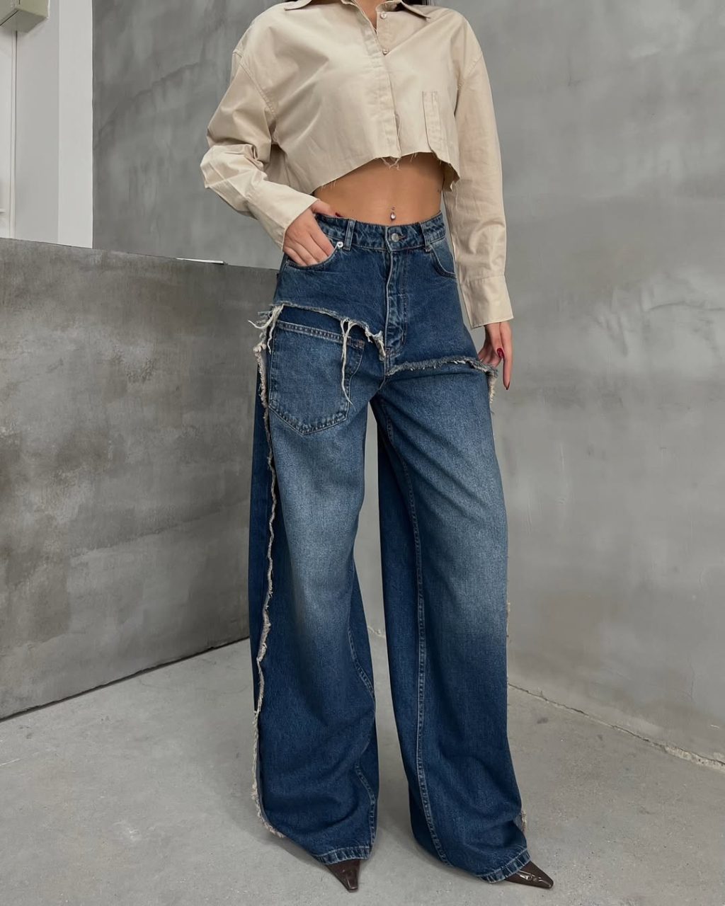 Blugi damă wide leg, talie înaltă, denim deschis 2 cu detalii distressed CALLIA [3]