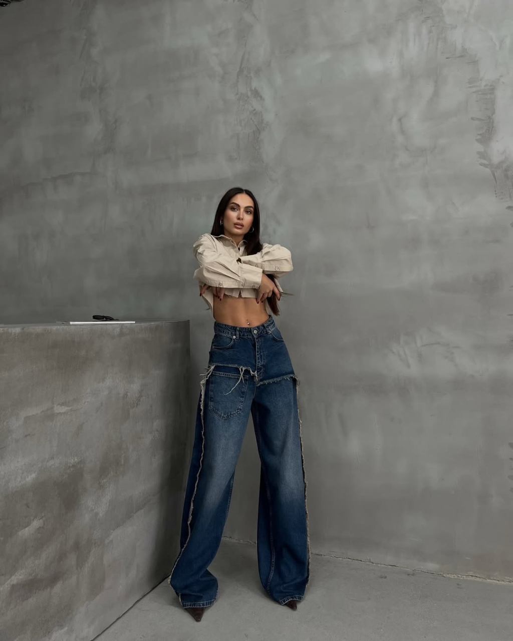 Blugi damă wide leg, talie înaltă, denim deschis 2 cu detalii distressed CALLIA [2]