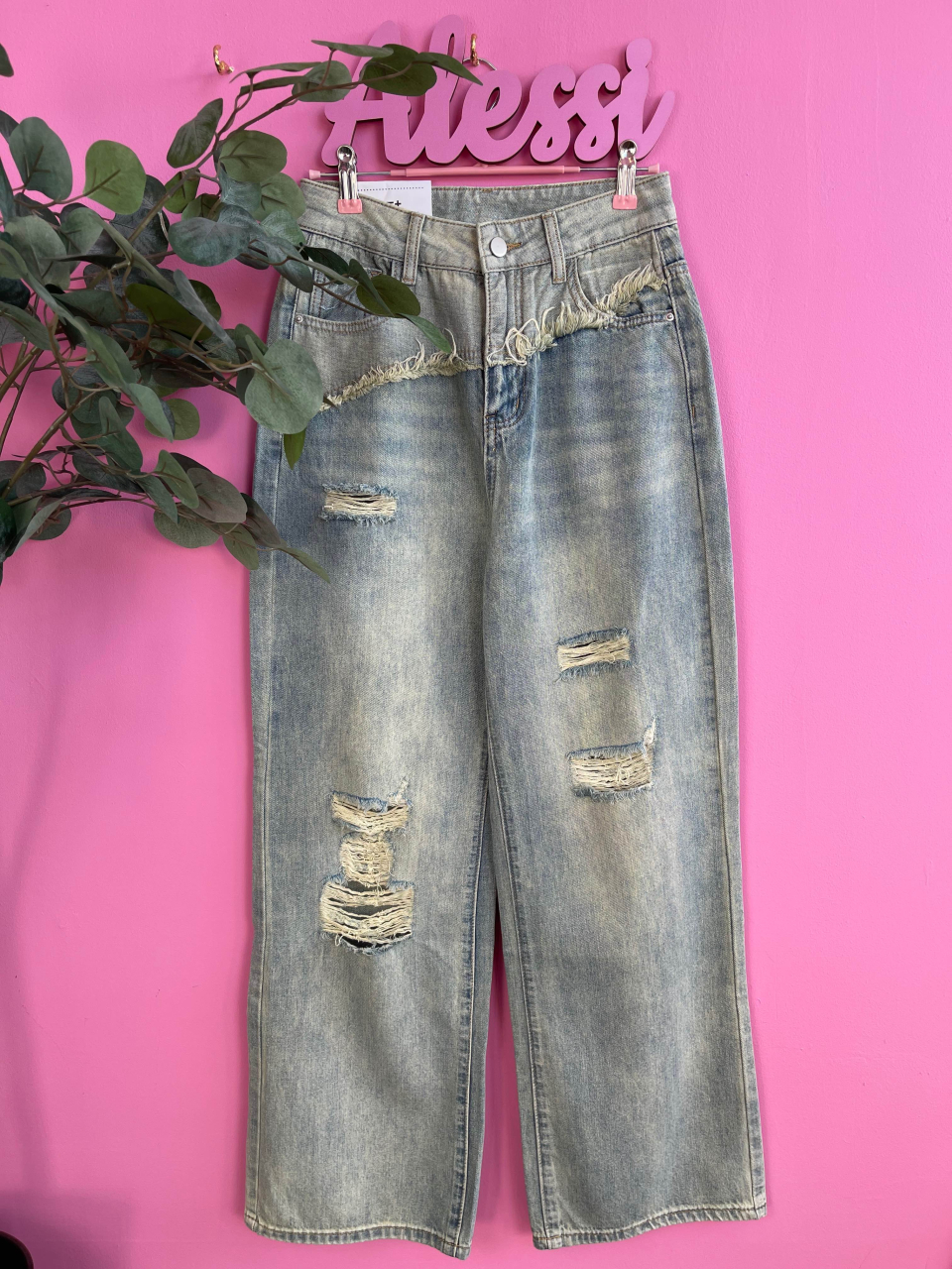 Blugi oversize albastru deschis cu rupturi ALESSI [1]