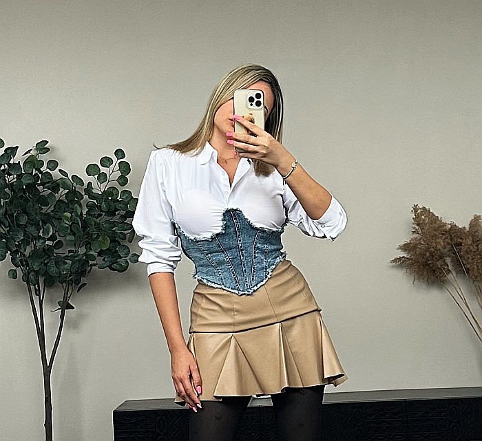 Cămașă albă cu corset din denim integrat ALESSI [1]