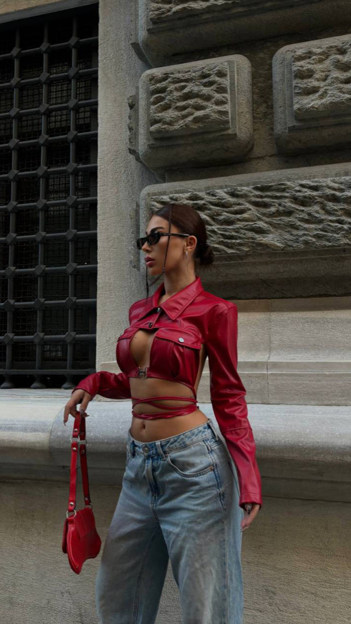 Cămașă Cropped din Piele Ecologică Roșie ALESSI [1]