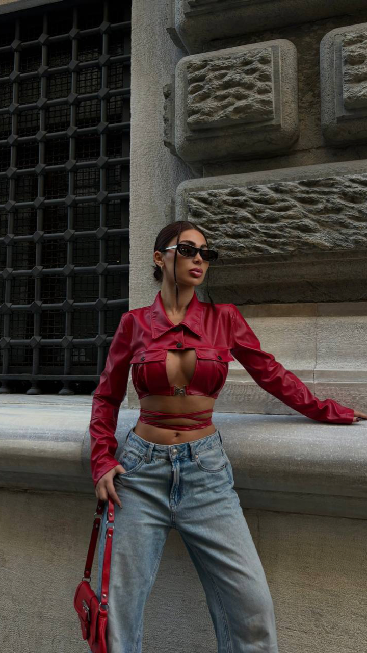 Cămașă Cropped din Piele Ecologică Roșie ALESSI [2]