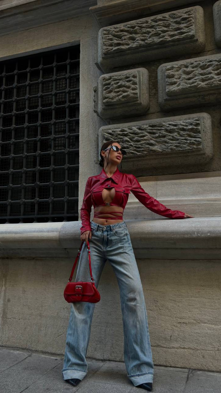 Cămașă Cropped din Piele Ecologică Roșie ALESSI [3]