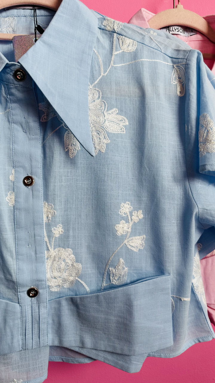 Compleu baby blue cu detalii florale cusute ALESSI [4]