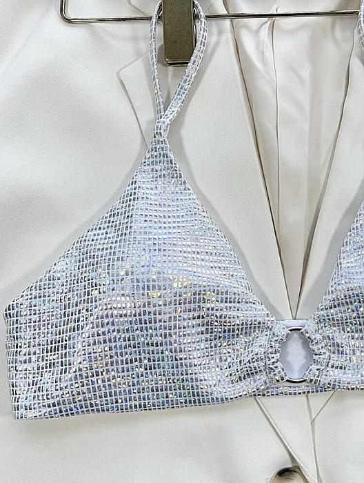 COSTUM DE BAIE 2 PIESE ARGINTIU STRĂLUCITOR CU DETALII METALICE ALESSI [2]