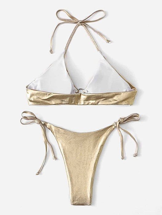 COSTUM DE BAIE 2 PIESE AURIU STRĂLUCITOR CU PRINDERE REGLABILĂ ALESSI [2]