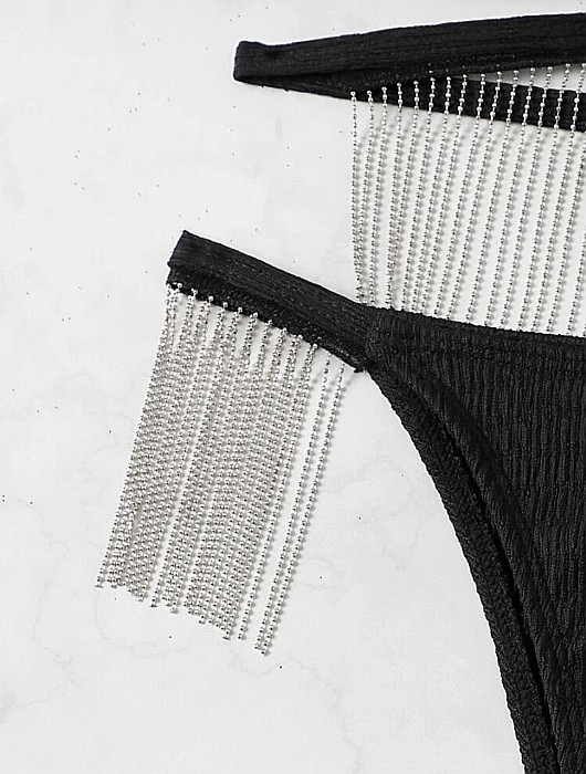 COSTUM DE BAIE 2 PIESE NEGRU CU LĂNȚIȘOARE ȘI ACCESORIU INIMĂ ALESSI [5]