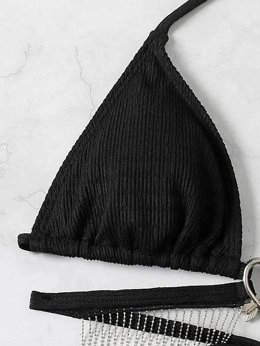 COSTUM DE BAIE 2 PIESE NEGRU CU LĂNȚIȘOARE ȘI ACCESORIU INIMĂ ALESSI [4]