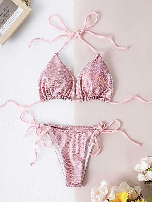 COSTUM DE BAIE 2 PIESE ROZ AVA CU IMPRIMEU ȘARPE ȘI EFECT METALIC ALESSI [3]