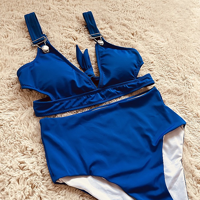 COSTUM DE BAIE ALBASTRU CU TALIE ÎNALTĂ 2 PIESE OD ALESSI [1]