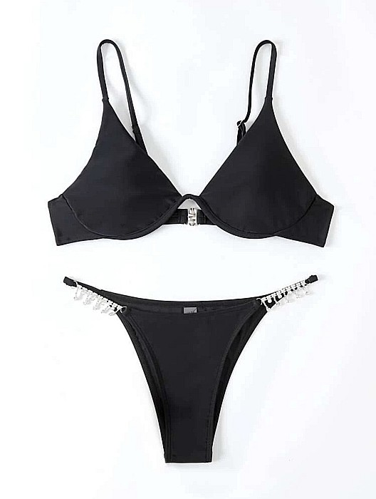 COSTUM DE BAIE NEGRU 2 PIESE CU PIETRICELE ALESSI [2]