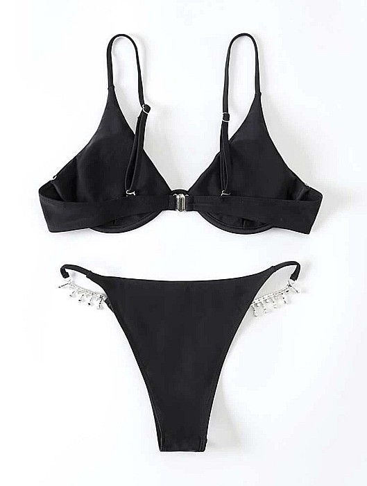 COSTUM DE BAIE NEGRU 2 PIESE CU PIETRICELE ALESSI [5]