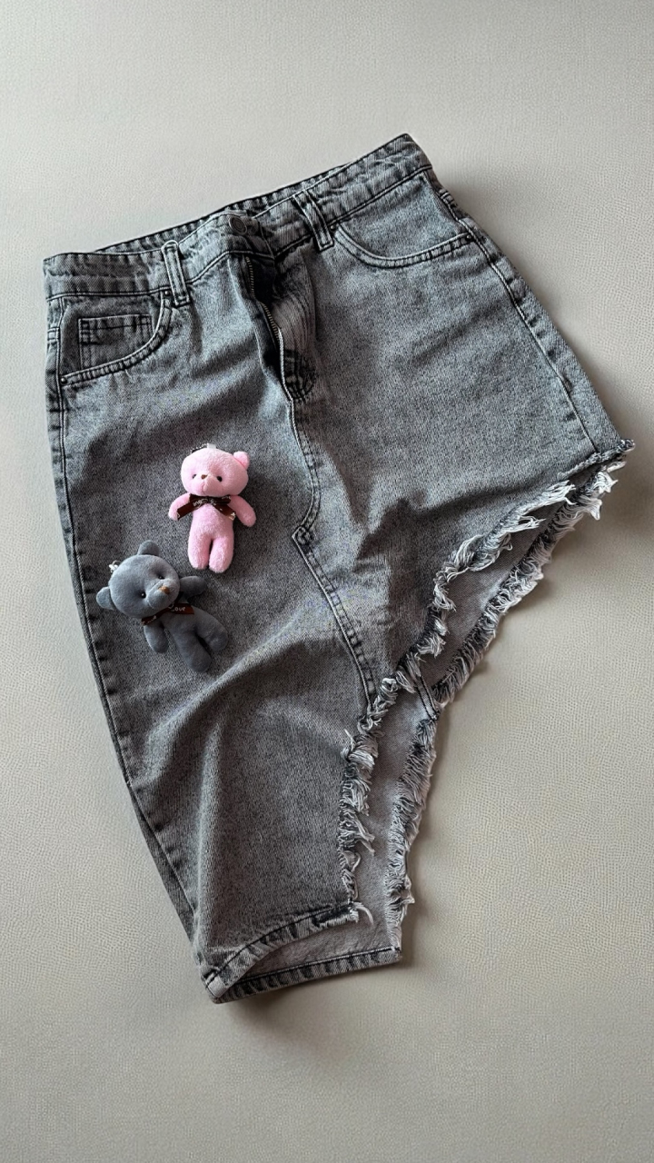 FUSTA ASIMETRICA DENIM NEAGRA CU FRANJURI ALESSI [1]