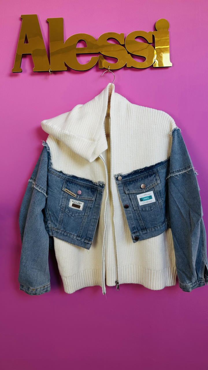 "Hybrid Heat" – Geaca Alba Urbană Cu Accente Denim [2]